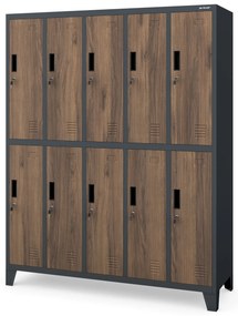 Szafa socjalna ubraniowa 10-drzwiowa antracytowa/orzech, 1360 x 1720 x 450 mm: BARTEK Eco Design