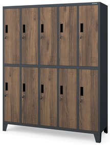 Szafa socjalna 10-drzwiowa BARTEK, 1360 x 1720 x 450 mm, Eco Design: antracytowa/ orzech