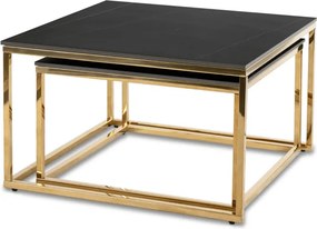 Zestaw Stolików Kawowych TENOR Czarny Marmur/Złoty do Salonu Glamour