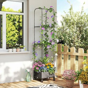 Outsunny Podwyższona grządka z kratką mobilna skrzynka na rośliny z rolką i otworem odpływowym, skrzynka 40 x 40 x 185 cm | Aosom PL