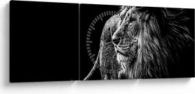 Obraz - Lew (z zegarem) (90x30 cm)