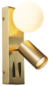 Nowoczesny mosiężny Kinkiet / Lampa scienna 2-punktowy z regulacją i portem USB-C - Lesly Nowoczesny Oswietlenie wewnetrzne