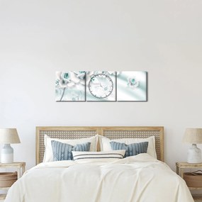 Obraz - Turkusowe kwiaty róży (z zegarem) (90x30 cm)