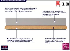 Klasyczna półka ścienna na książki szary + hikora - Rewer 8X