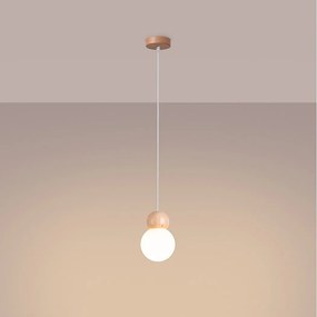 Lampy wiszące skandynawski Torch, szkło/drewno - 1 źródło światła 3000K - L.11 x H.124 cm - biały/naturalne drewno