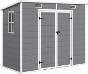 Outsunny 2,4 x 1,3 m Domek Ogrodowy, Szopa z Plastiku z Podłogą, Okno, Zamknięte Drzwi, dla Ogrodu, Tarasu, Szary
