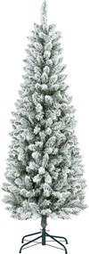 HOMCOM Sztuczna Choinka, szczupła, z efektem śniegu, trzyczęściowa, trudnopalna, z metalową podstawą, 180 cm, Zielona | Aosom PL