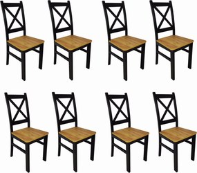 8x Krzesło drewniane Krzyżak czarny dąb craft LOFT czarne nogi
