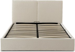 Łóżko Tapicerowane 140x200 cm MARSYLIA ze Stelażem i Pojemnikiem Dwuosobowe Boucle Kremowe