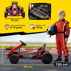 HOMCOM 24 V elektryczny gokart dla dzieci do 13 km/h z funkcją driftu, 2 silniki, dla 8–12 lat, czerwony | Aosom PL