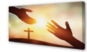 Fotoobraz na płótnie Dwie Dłonie przed Krzyżem