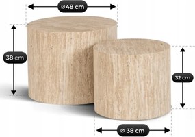 Zestaw Stolików Kawowych LEILA 38 cm/48 cm Trawertyn Nowoczesny