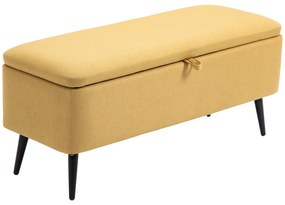 HOMCOM Ławka Tapicerowana z Miejscem Do Przechowywania, w Wyglądzie Lnu, Do 150 kg, 101x38,5x44,5 cm, Żółta