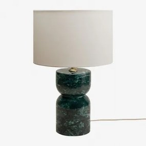 Lampa Stołowa Diniz Zielony Marmur Udaipur & ↑25 Cm & Arlina Biała Ø30 Cm - ↑20 Cm - Sklum