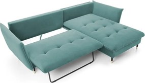 Narożnik GLAM Prawostronny z funkcją spania, zestaw z poduszkami wolnostojący tkanina RIVIERA 76 Miętowy DOMO HOME