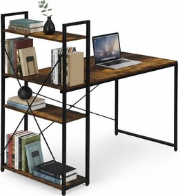 Biurko z regałem LOFTY 120x60 cm, czarne / rustykalnie brązowe