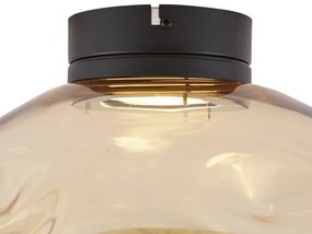 Designerska lampa sufitowa czarna z bursztynowym szkłem - GemmaDesignerski Oswietlenie wewnetrzne