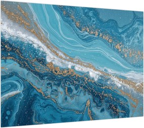 Obraz na szkle - Jasnoniebieski marmur ze złotem I. (70x50 cm)