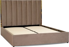 Łóżko Tapicerowane 160x200 cm EMILIO ze Stelażem i Pojemnikiem Dwuosobowe Beżowe Welurowe