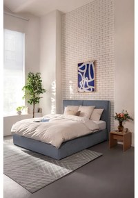 Niebieskie tapicerowane łóżko dwuosobowe ze schowkiem i stelażem 180x200 cm Thessa Bold – Bonami Selection