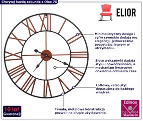 Ścienny zegar retro z czerwonymi wskazówkami 58 cm Palva