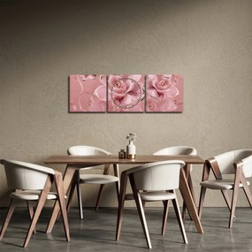 Obraz - Dekoracje kwiatowe (z zegarem) (90x30 cm)