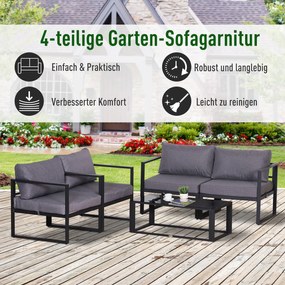 Outsunny Zestaw mebli ogrodowych 4 części sofa dwuosobowa stolik kawowy poduszki szare aluminium | Aosom PL