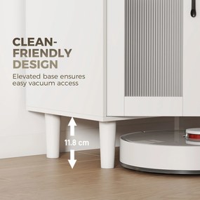 HOMCOM Kredens kuchenny z szufladą, 2 szafkami, otwartą półką, prążkowanymi drzwiami z akrylu 80 x 34 x 91 cm Biały + Dąb | Aosom PL