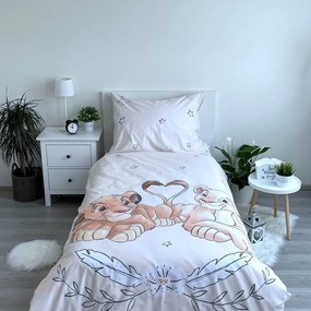 Jasnożółta bawełniana fluorescencyjna pościel dziecięca jednoosobowa 140x200 cm Lion King "Best friends" – Jerry Fabrics