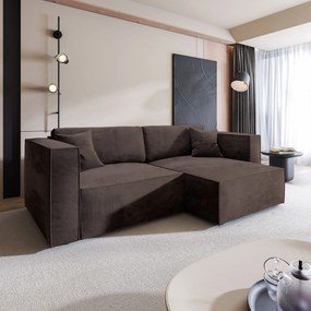Masseno Narożnik NERIO z funkcją spania i pojemnikiem na pościel Narozniki L, Rozkładana sofa - Brązowy, MONOLITH 29