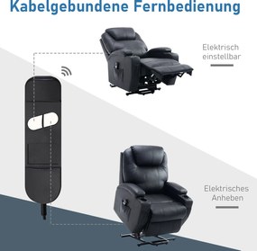 HOMCOM Fotel telewizyjny z funkcją podnoszenia i masażu sztuczna skóra czarny wygodny fotel do relaksu | Aosom PL