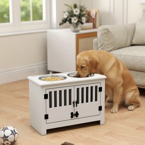 PawHut Podwyższona stacja żywieniowa dla dużych psów, 2 miski ze stali nierdzewnej, przestrzeń do przechowywania, 35,5x60x30 cm, Biały