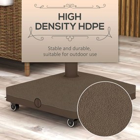 Outsunny Stojak na parasole do 20 kg, wypełniany, kwadratowy stojak z kółkami, dla parasola 22-38 mm, brązowy | Aosom PL