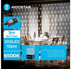 Aigostar - LED Zewnętrzny łańcuch bożonarodzeniowy 200xLED/8 funkcji 6x1,5m IP44 zimna biel