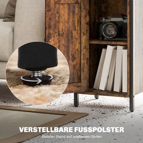 HOMCOM Stolik pomocniczy z miejscem do przechowywania, 2 otwarte półki, regulowany 3-poziomowo, drzwi magnetyczne, Brąz