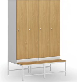 Szafka ubraniowa S1 z ławką, 2-drzwiowa, 1875 x 600 x 500/800 mm, zamek cylindryczny, drzwi laminowane, biała