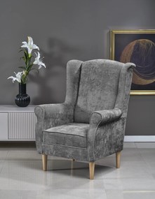 Fotel wypoczynkowy klasyczny uszak HERMES popielaty tkanina MARKOS 14-#22