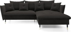 Narożnik GLAM Prawostronny z funkcją spania, zestaw z poduszkami wolnostojący tkanina RIVIERA 100 Czarny DOMO HOME