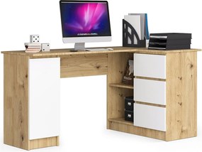 Biurko narożne AKORD B20 Dąb Artisan 155 cm prawe 1 drzwi 3 szuflady kolor Biały mat 4 półki 155x85x77 cm