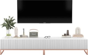 Szafka RTV z 2 drzwiami - korpus Biały mat, fronty ryflowane Biały mat - 220 cm, stelaż metalowy