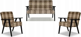 Zestaw mebli PRL retro SOLER sofa fotele Family Meble krata brąz - beż