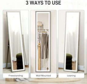 HOMCOM Lustro całego ciała z LED, 40 x 160 cm, sterowanie dotykowe, ściemnialne, 3 kolory, Szary