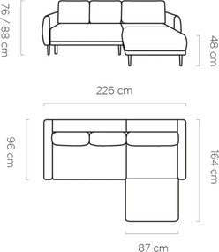 Narożnik BONO z funkcją spania Drewniane nóżki Eleganckie podłokietniki Głębokie siedzisko Lewa strona Barrel 38