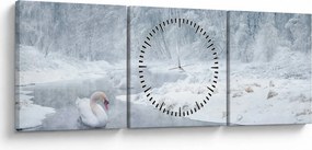 Obraz łabędzi (z zegarem) (90x30 cm)