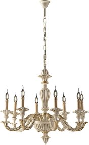 Żyrandol Leonardo z drewna w kolorze kości słoniowej i płatków złota, 6 świateł, 130 Ø74 BL180-6-AV