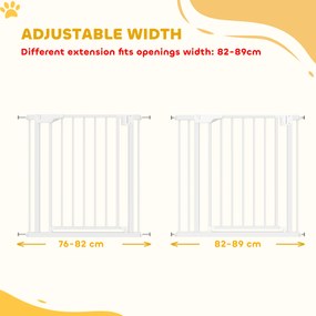 PawHut Bramka Ochronna Bez Wiercenia z Automatycznym Zamykaniem dla Dzieci i Zwierząt 76–89 x 76 cm, Biała | Aosom PL