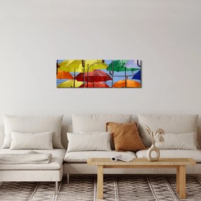 Obraz kolorowych parasoli (z zegarem) (90x30 cm)