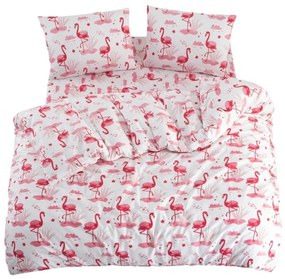 Biało-różowa pościel jednoosobowa z prześcieradłem/3-częściowa 160x220 cm Flamingo – Mila Home