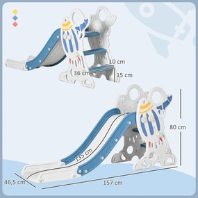 AIYAPLAY Zjeżdżalnia dla dzieci w wieku 1,5-3 lat, design rakietowy, zestaw naklejek, niebieski, 157 x 46,5 x 80 cm