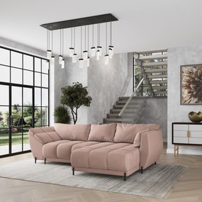 Masseno Narożnik VESTANO z funkcją spania i pojemnikiem na pościel Narozniki L, Rozkładana sofa - Pudrowy róż, MATT VELVET 61